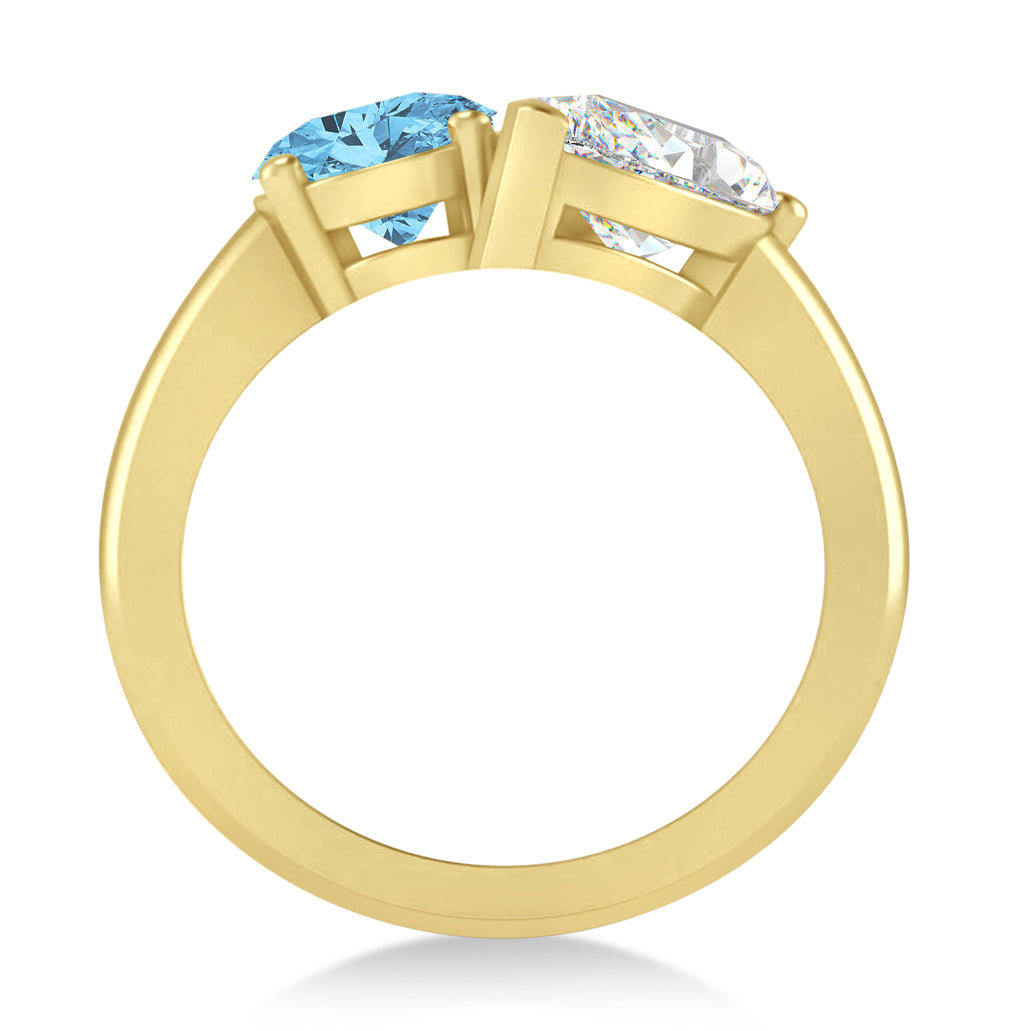 Oval/Pear Diamond & Blue Topaz Toi et Moi Ring 14k Yellow Gold (4.50ct)