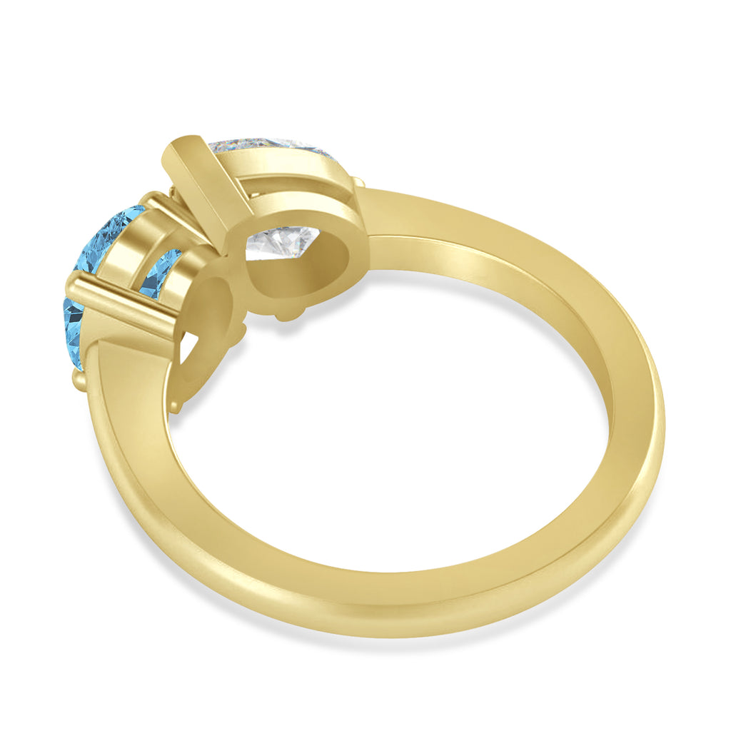 Oval/Pear Diamond & Blue Topaz Toi et Moi Ring 14k Yellow Gold (4.50ct)