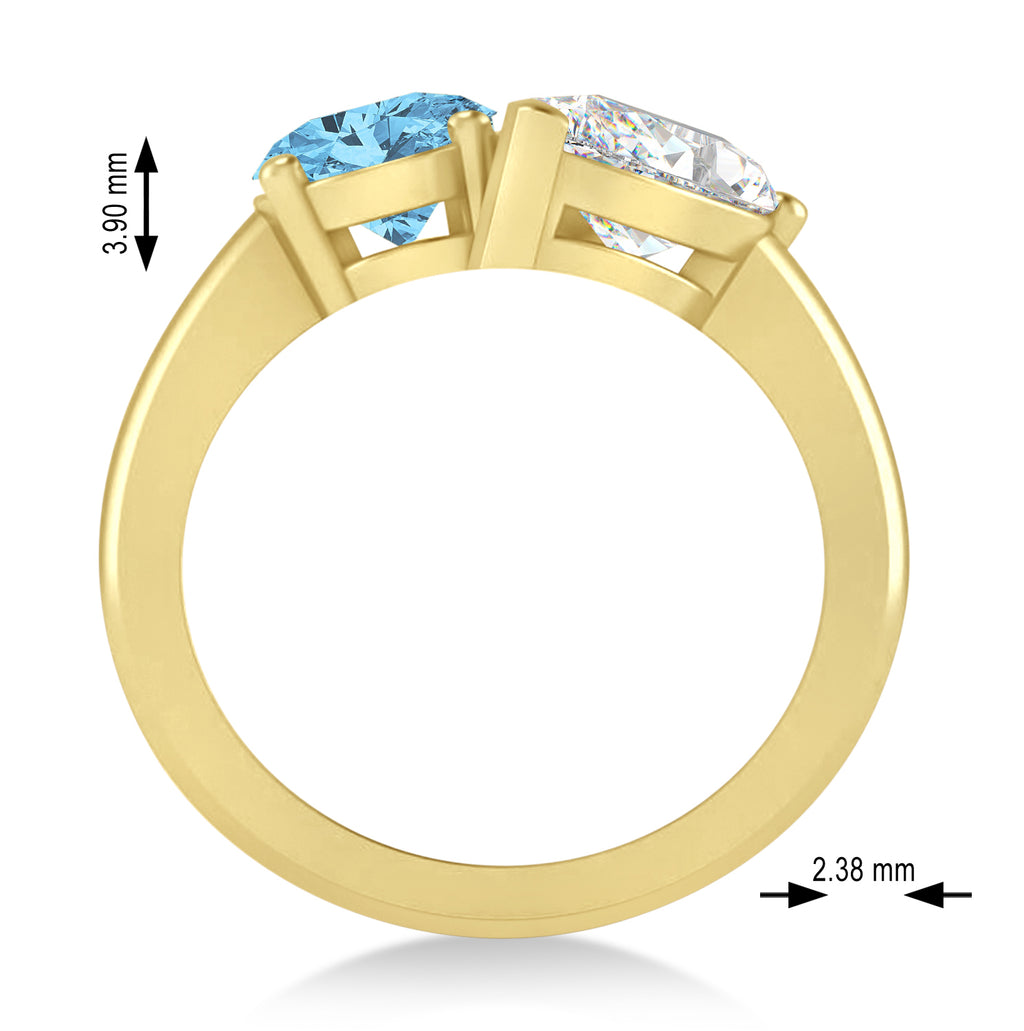 Oval/Pear Diamond & Blue Topaz Toi et Moi Ring 14k Yellow Gold (4.50ct)