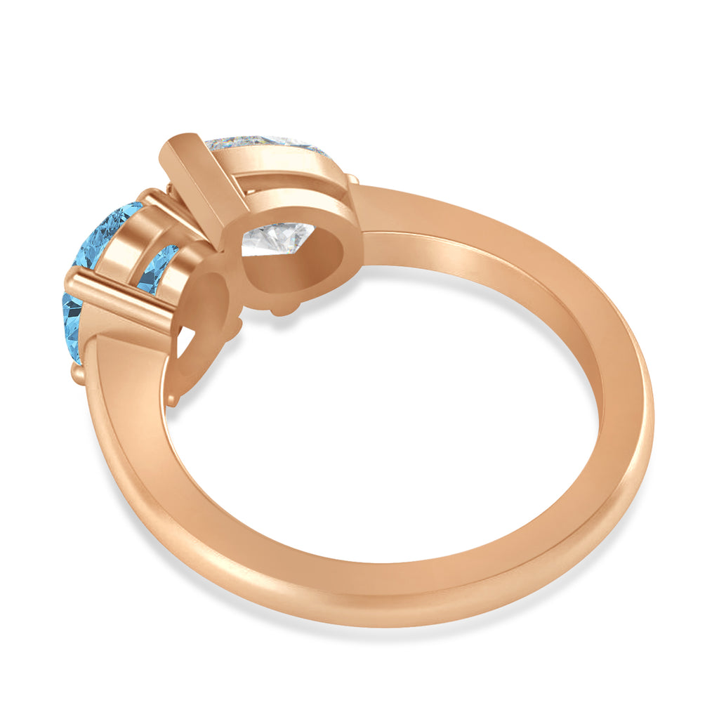Oval/Pear Diamond & Blue Topaz Toi et Moi Ring 18k Rose Gold (4.50ct)