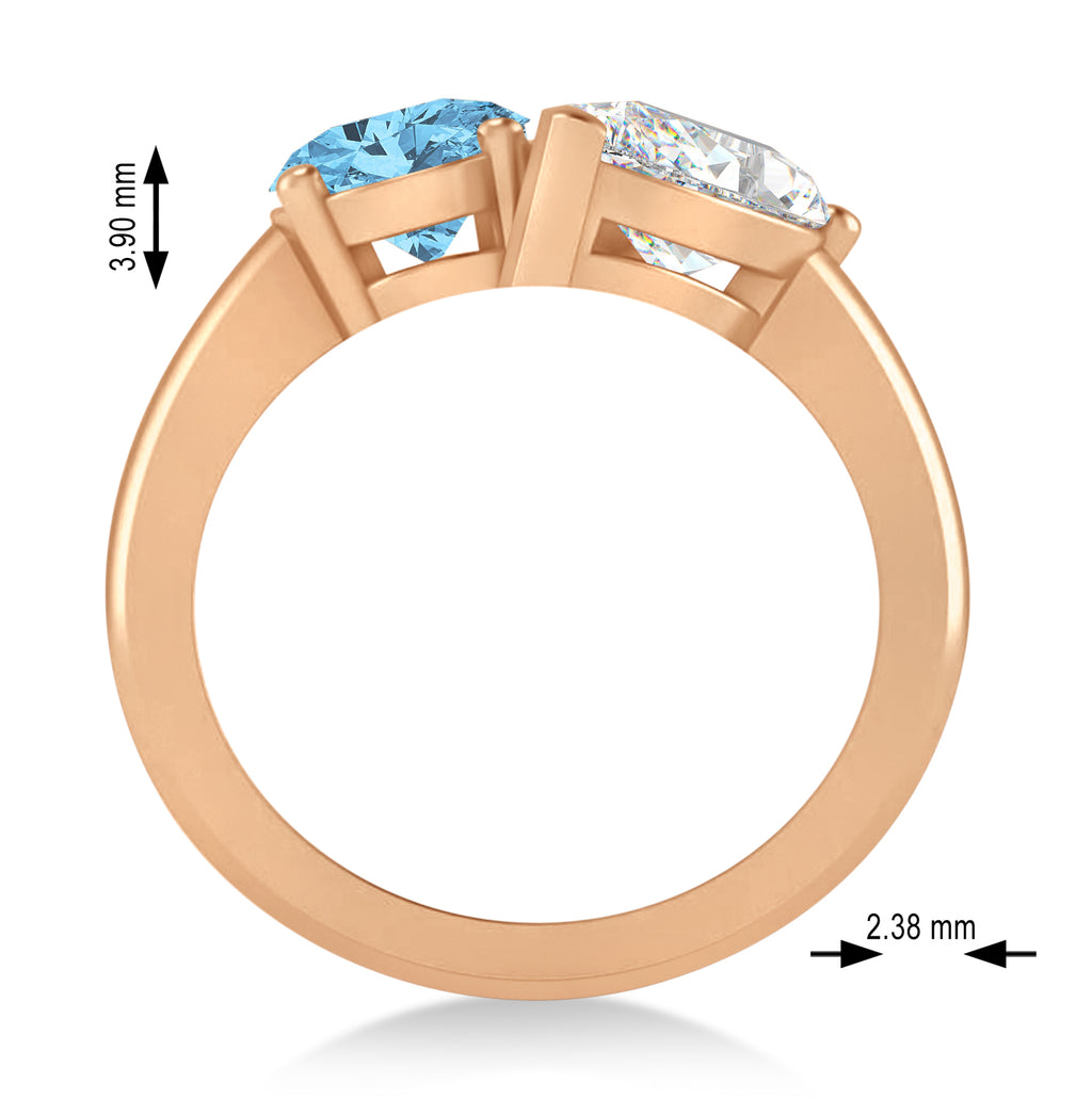Oval/Pear Diamond & Blue Topaz Toi et Moi Ring 18k Rose Gold (4.50ct)