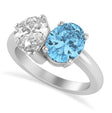 Oval/Pear Diamond & Blue Topaz Toi et Moi Ring 18k White Gold (4.50ct)