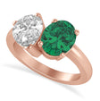 Oval/Pear Diamond & Emerald Toi et Moi Ring 14k Rose Gold (4.50ct)