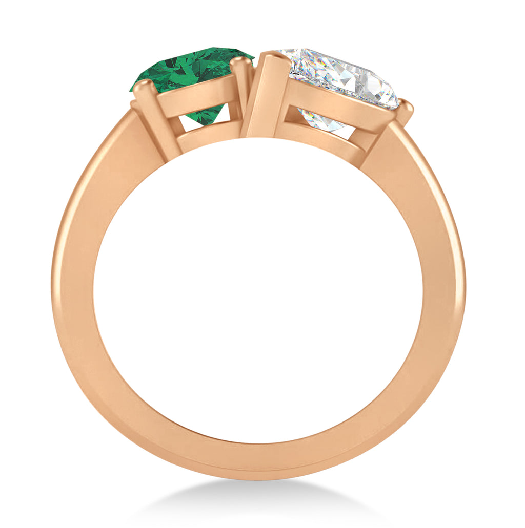 Oval/Pear Diamond & Emerald Toi et Moi Ring 14k Rose Gold (4.50ct)