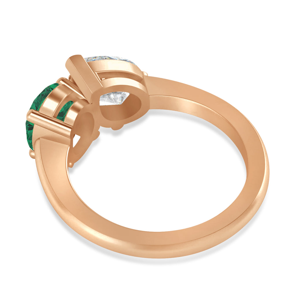 Oval/Pear Diamond & Emerald Toi et Moi Ring 14k Rose Gold (4.50ct)
