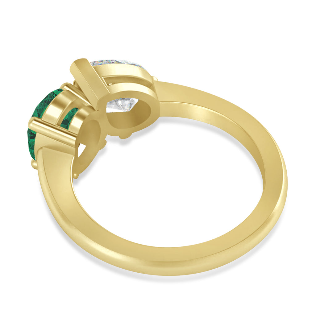 Oval/Pear Diamond & Emerald Toi et Moi Ring 14k Yellow Gold (4.50ct)
