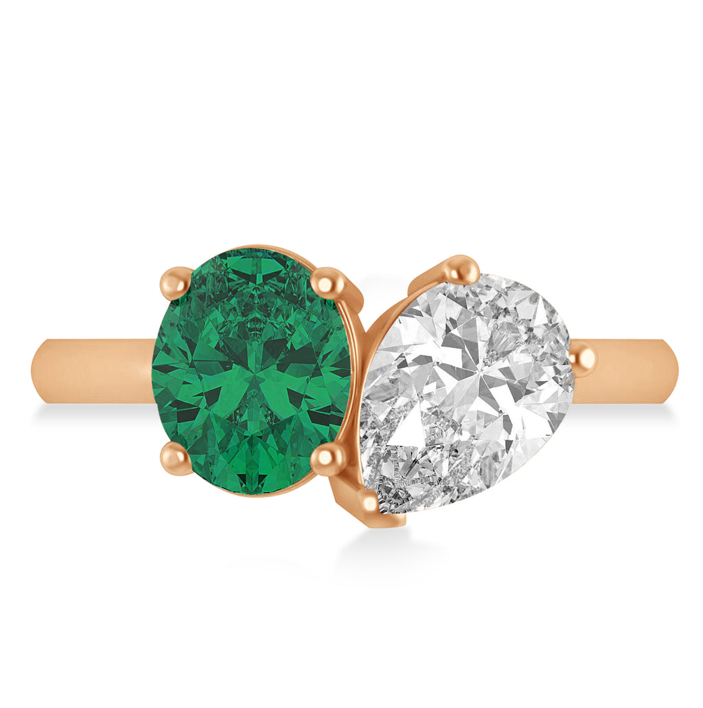Oval/Pear Diamond & Emerald Toi et Moi Ring 18k Rose Gold (4.50ct)