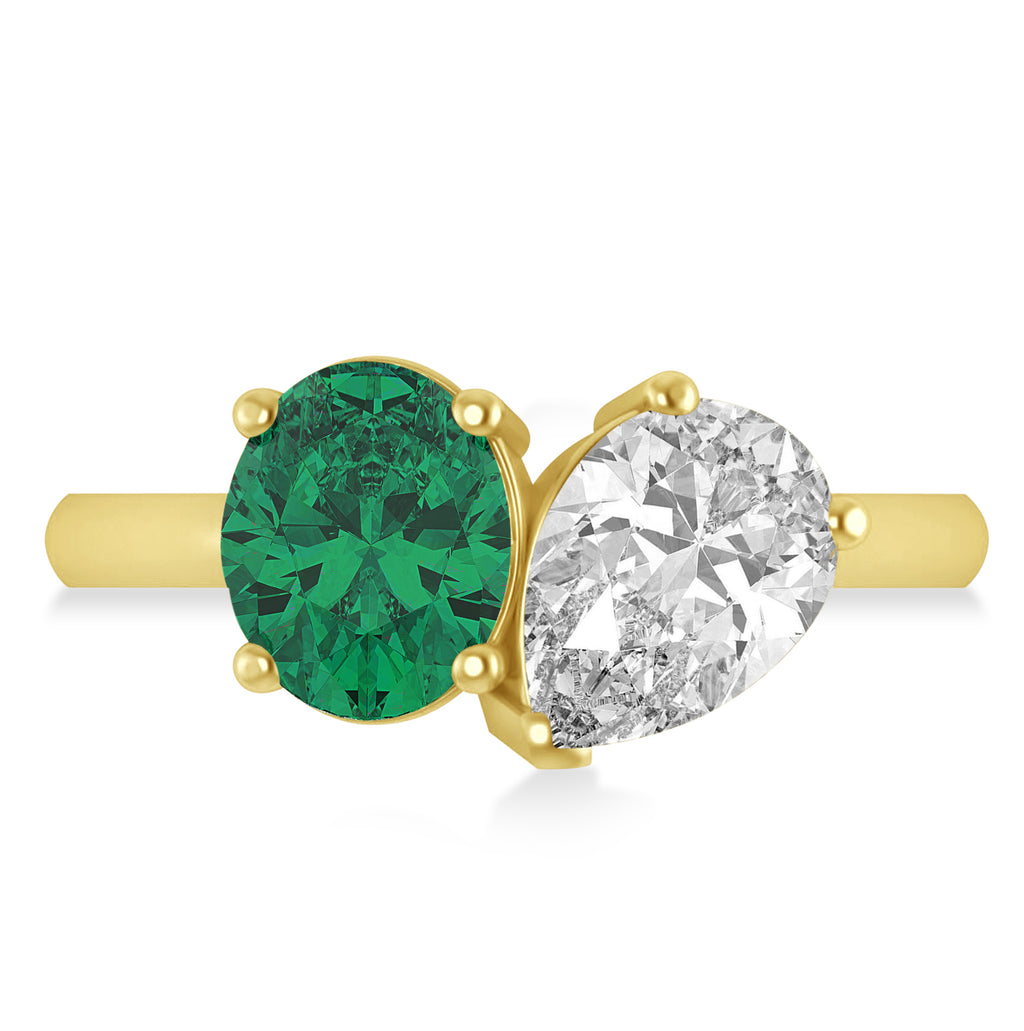 Oval/Pear Diamond & Emerald Toi et Moi Ring 18k Yellow Gold (4.50ct)