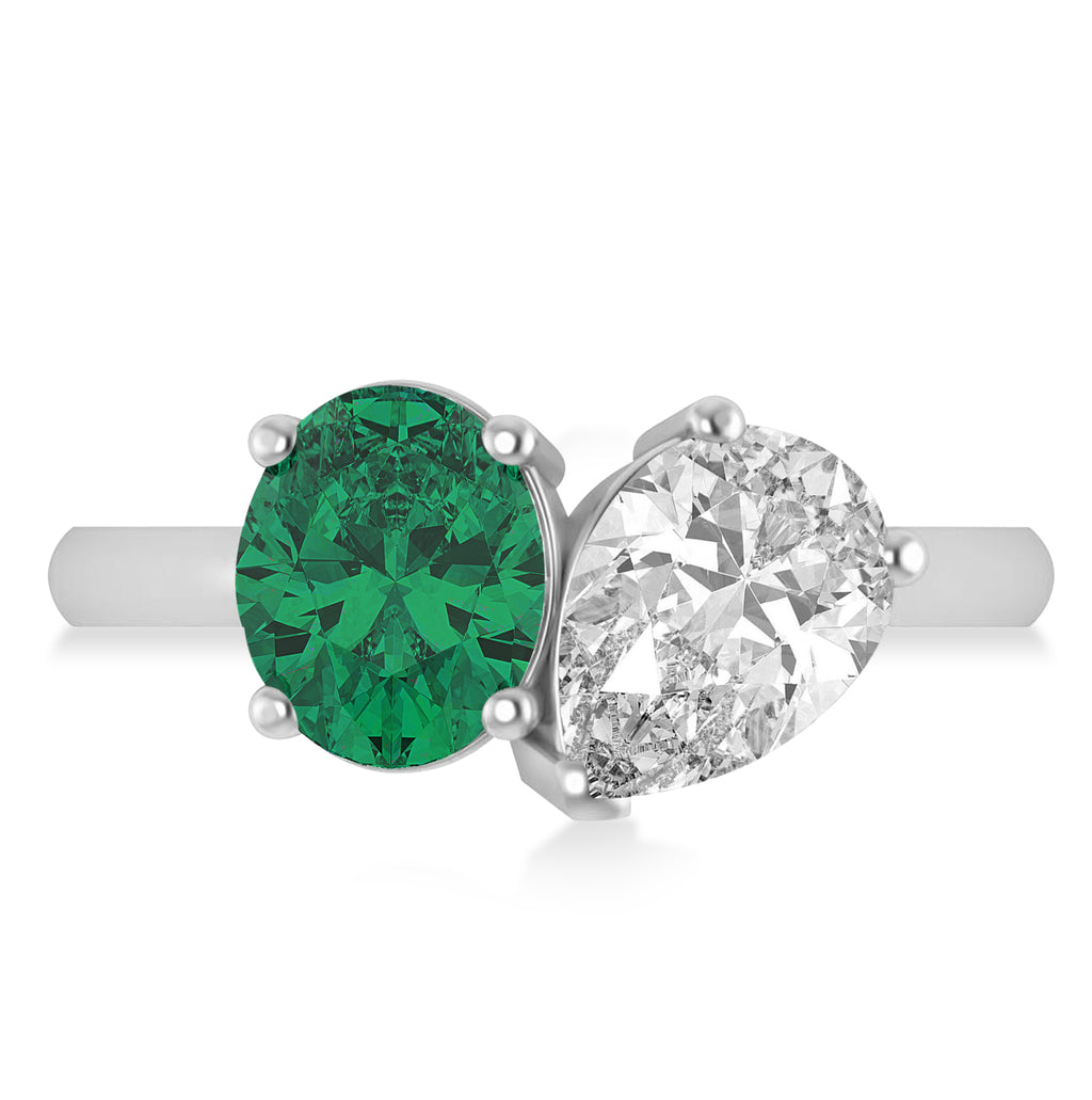 Oval/Pear Diamond & Emerald Toi et Moi Ring Platinum (4.50ct)