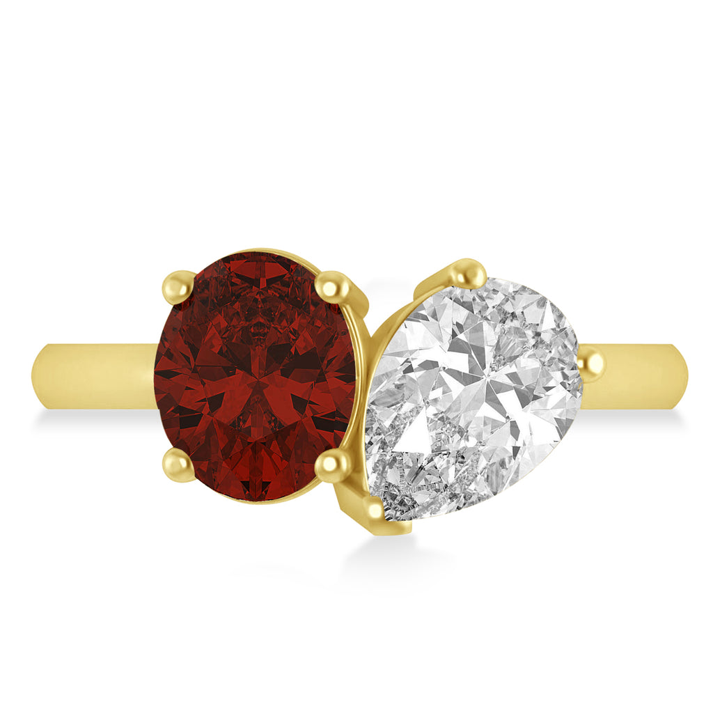 Oval/Pear Diamond & Garnet Toi et Moi Ring 14k Yellow Gold (4.50ct)