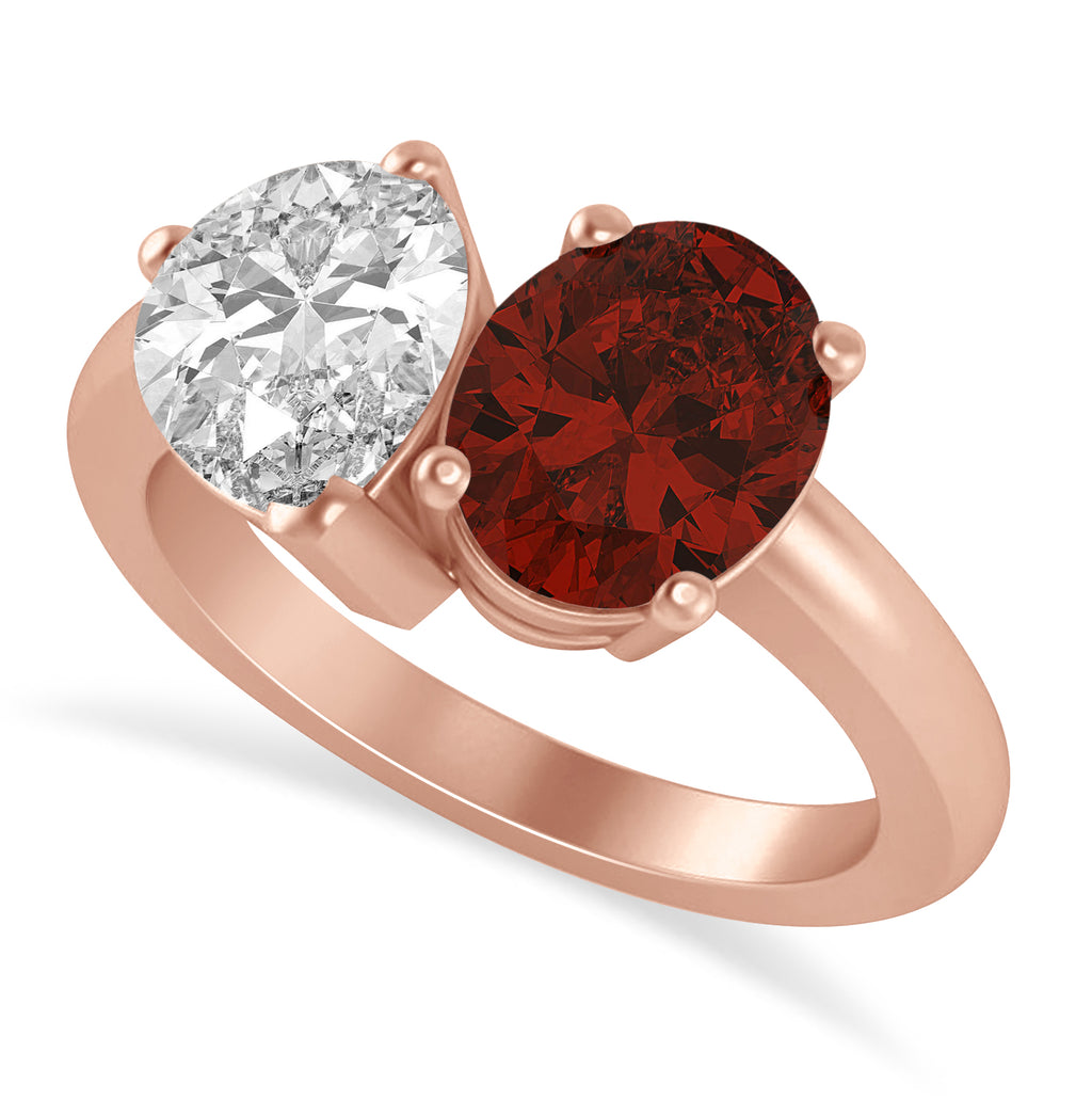 Oval/Pear Diamond & Garnet Toi et Moi Ring 18k Rose Gold (4.50ct)