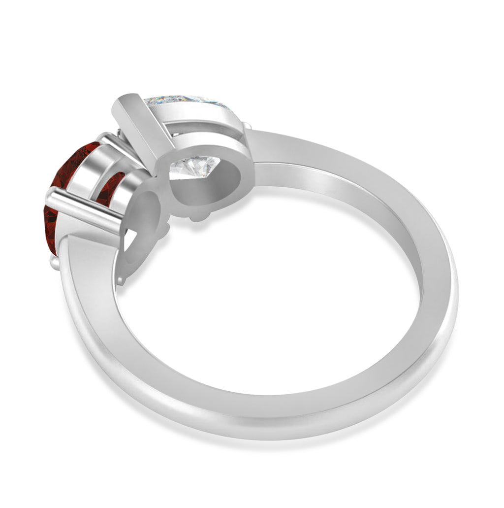 Oval/Pear Diamond & Garnet Toi et Moi Ring 18k White Gold (4.50ct)