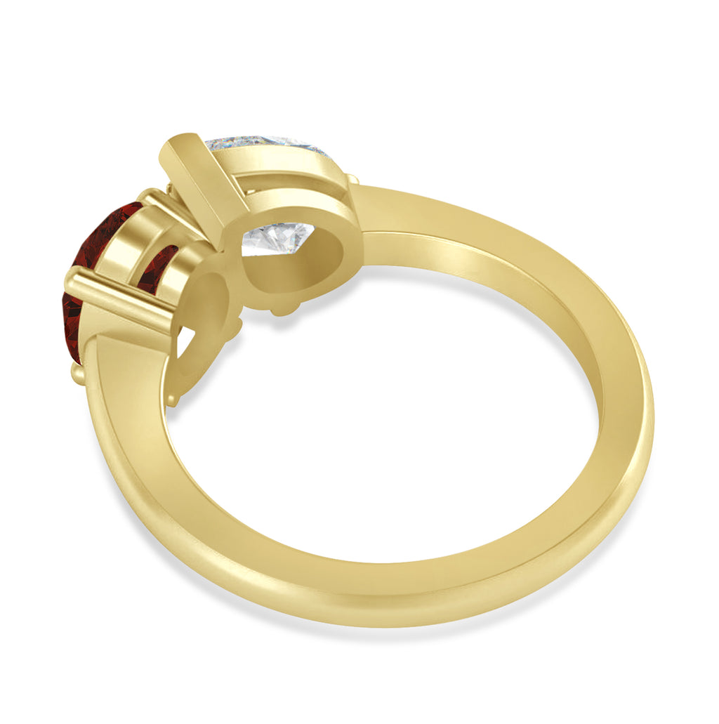 Oval/Pear Diamond & Garnet Toi et Moi Ring 18k Yellow Gold (4.50ct)