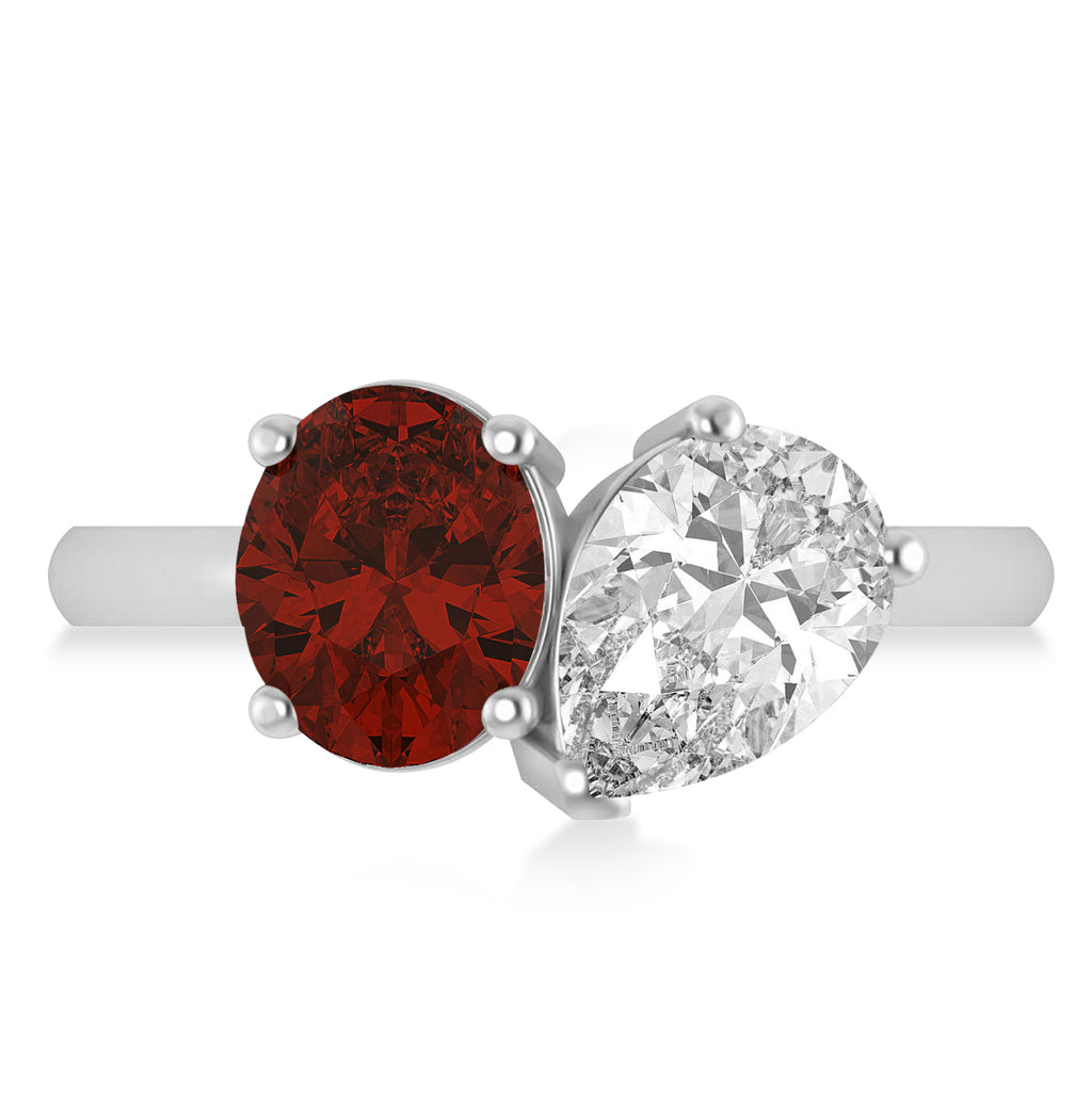 Oval/Pear Diamond & Garnet Toi et Moi Ring Platinum (4.50ct)