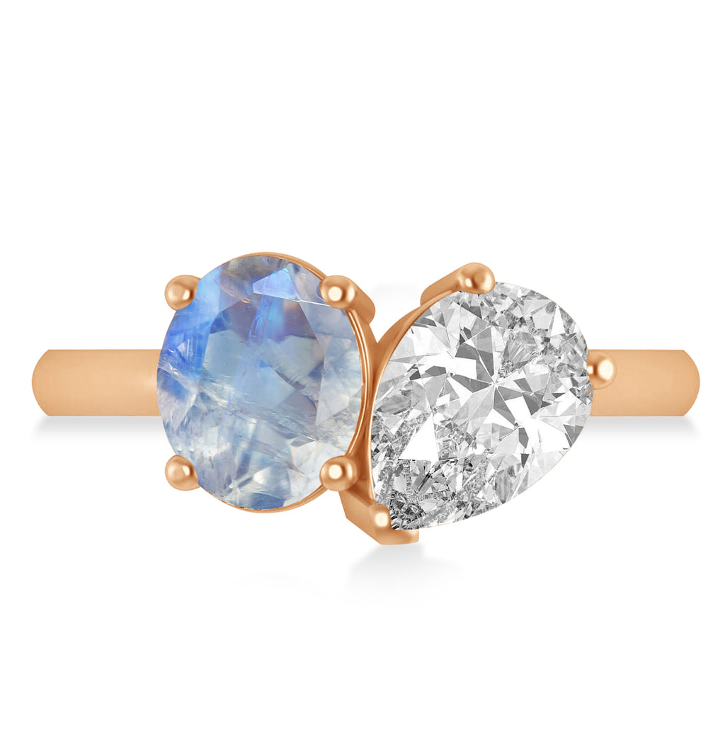Oval/Pear Diamond & Moonstone Toi et Moi Ring 14k Rose Gold (4.50ct)