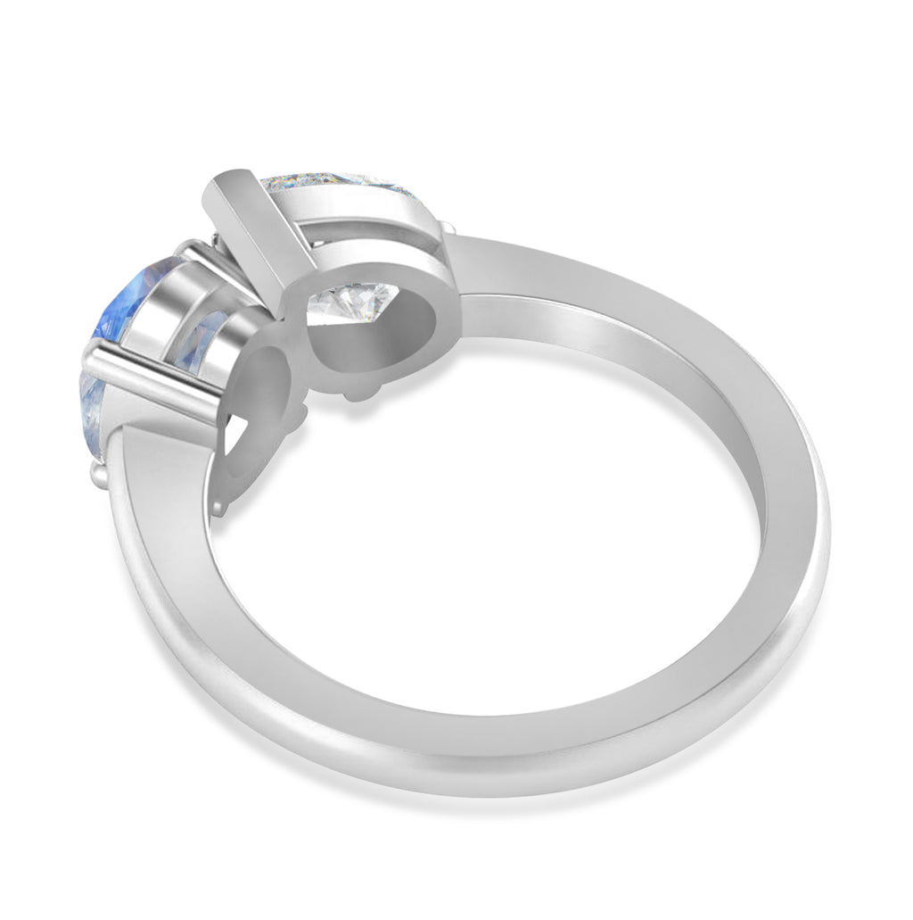 Oval/Pear Diamond & Moonstone Toi et Moi Ring 14k White Gold (4.50ct)