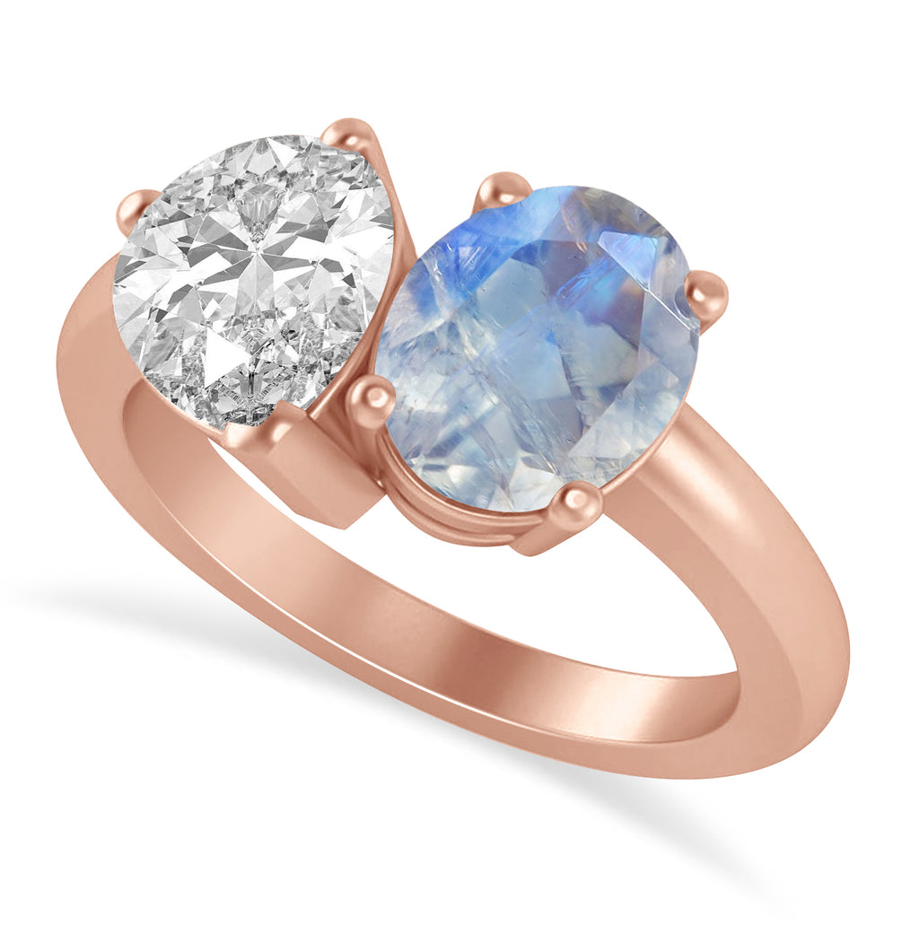 Oval/Pear Diamond & Moonstone Toi et Moi Ring 18k Rose Gold (4.50ct)