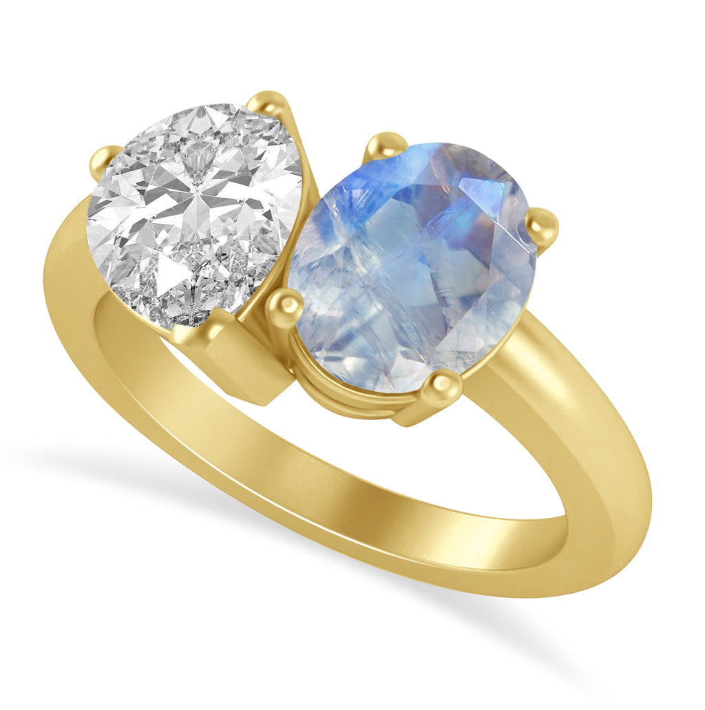 Oval/Pear Diamond & Moonstone Toi et Moi Ring 18k Yellow Gold (4.50ct)