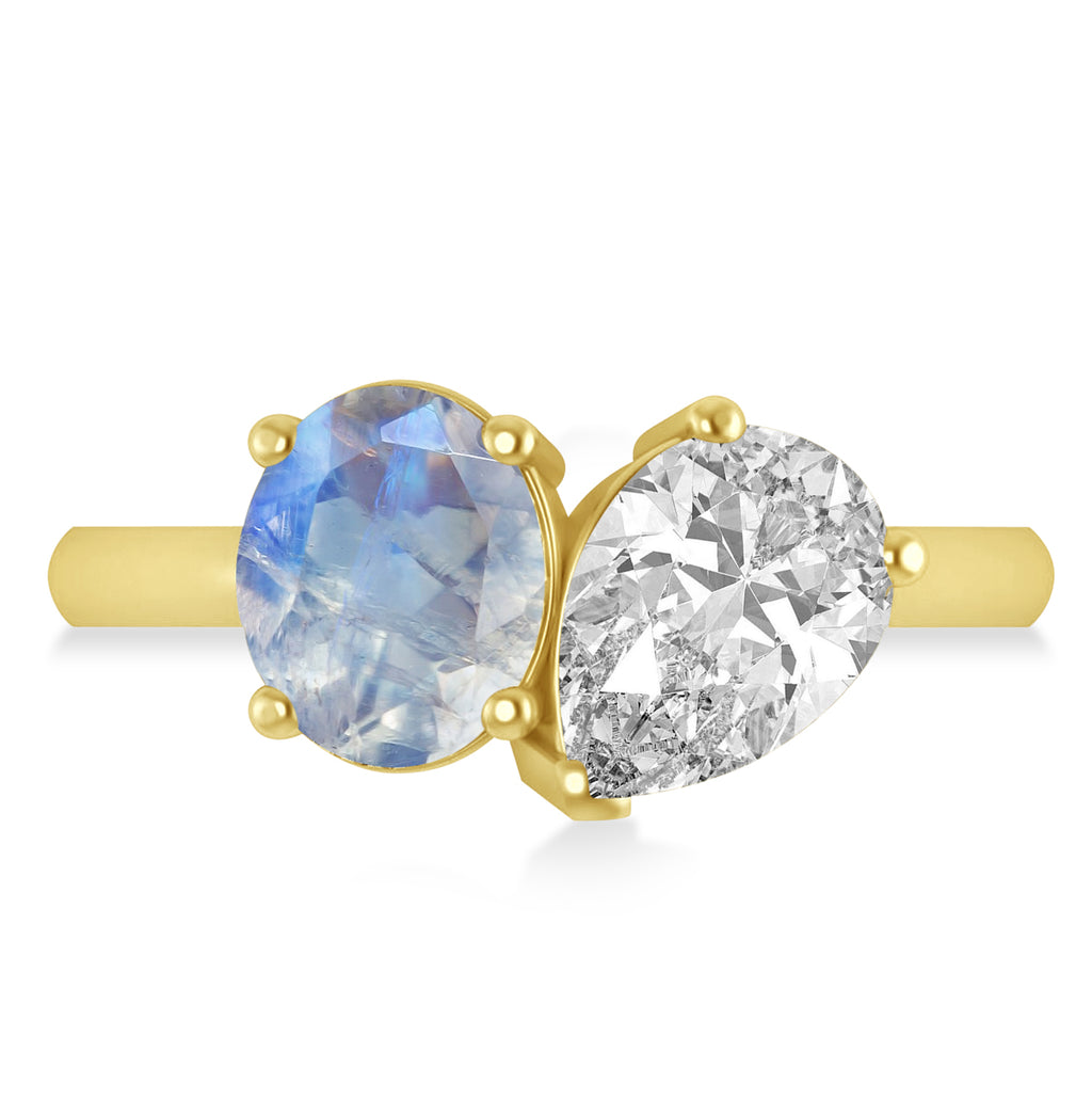 Oval/Pear Diamond & Moonstone Toi et Moi Ring 18k Yellow Gold (4.50ct)
