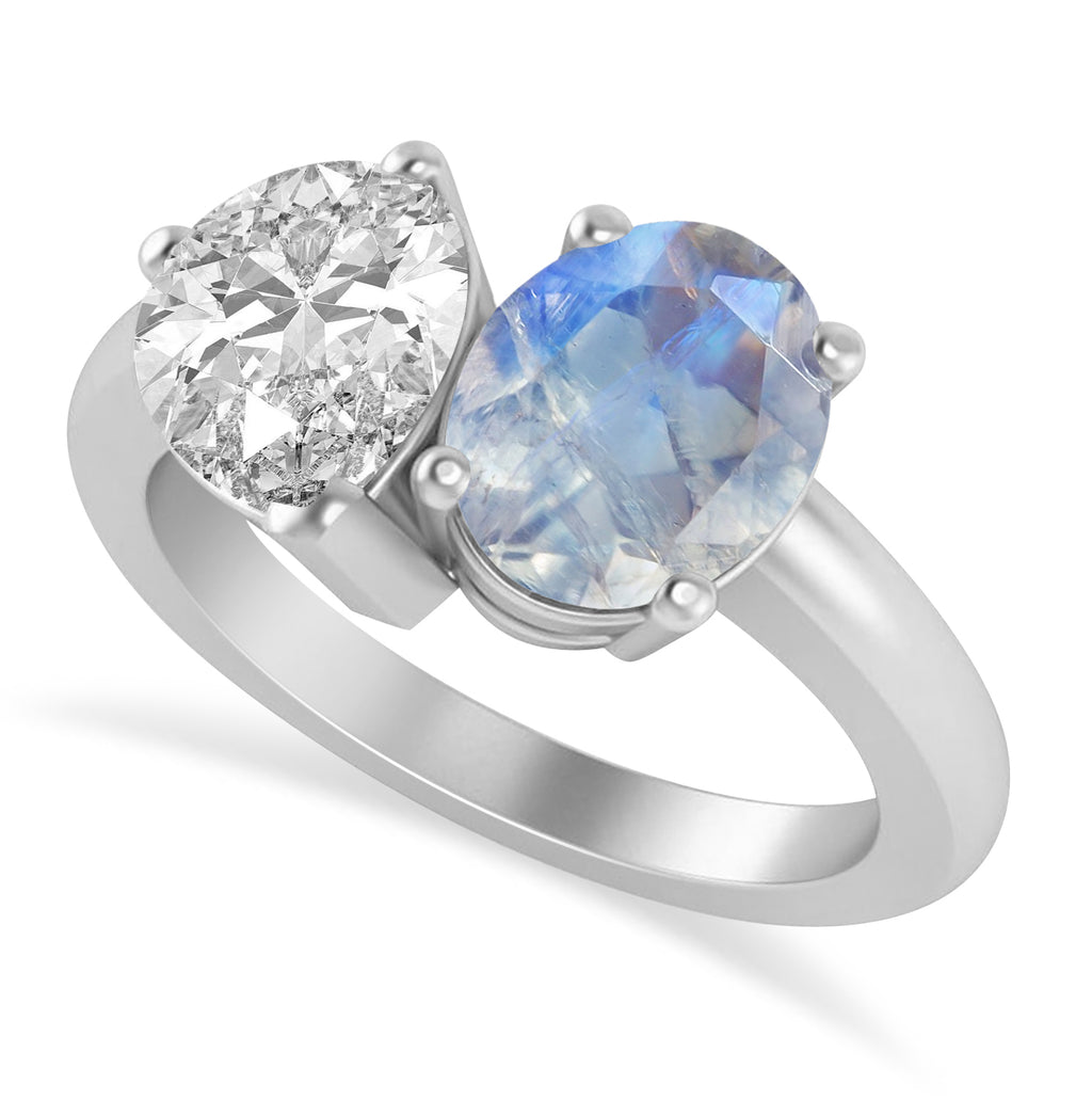 Oval/Pear Diamond & Moonstone Toi et Moi Ring Platinum (4.50ct)