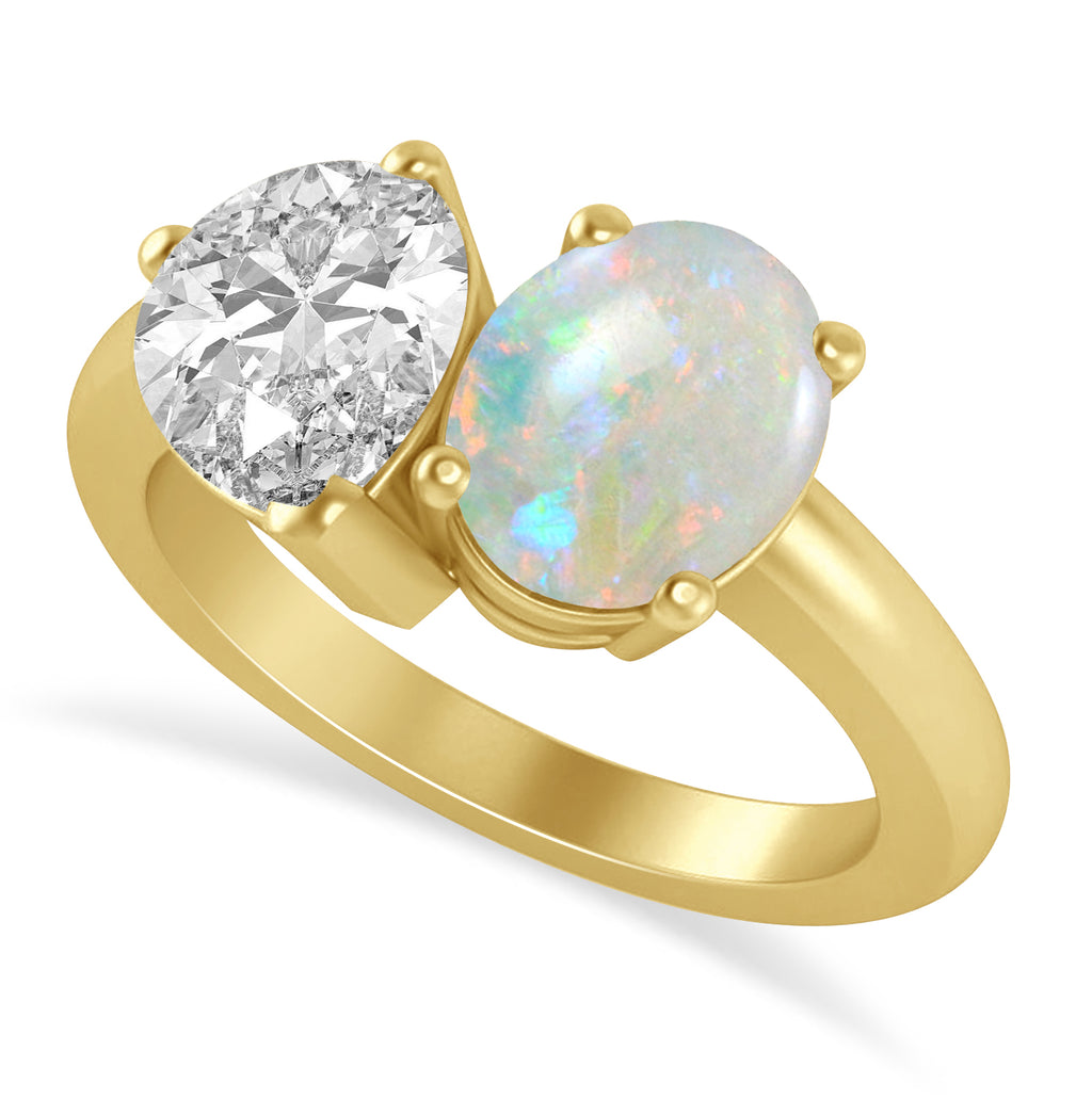 Oval/Pear Diamond & Opal Toi et Moi Ring 14k Yellow Gold (4.50ct)