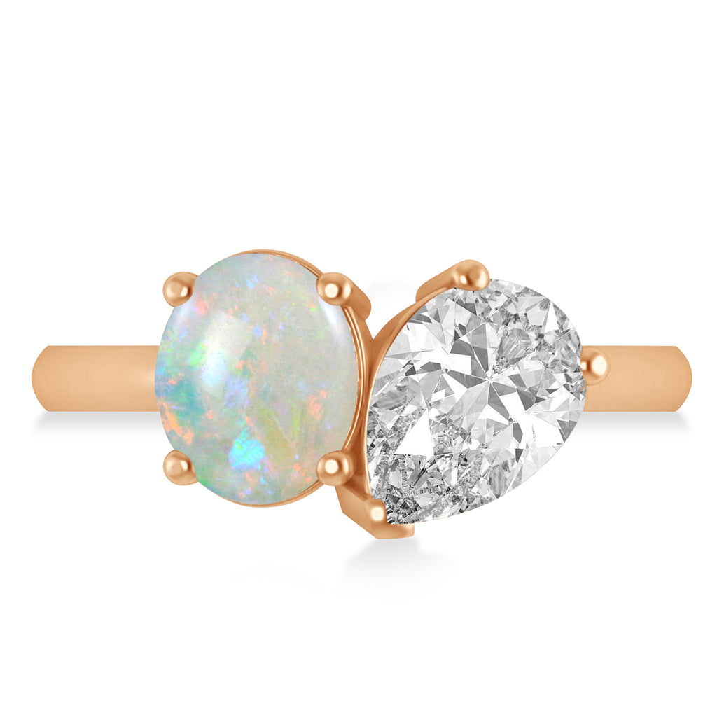 Oval/Pear Diamond & Opal Toi et Moi Ring 18k Rose Gold (4.50ct)