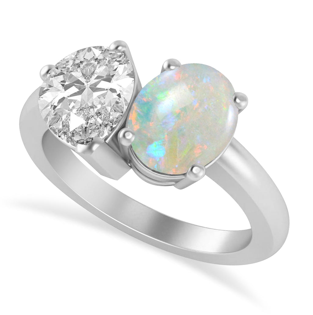 Oval/Pear Diamond & Opal Toi et Moi Ring 18k White Gold (4.50ct)