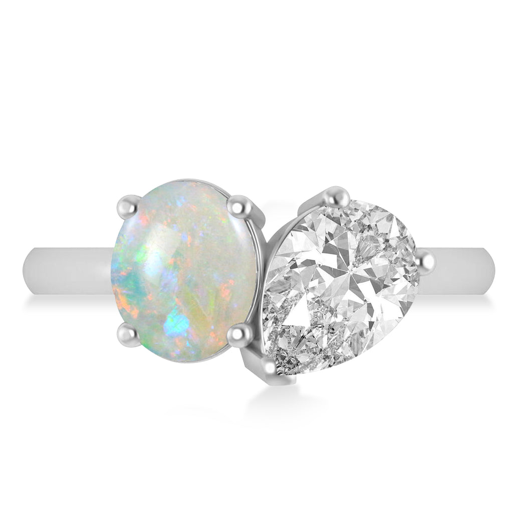 Oval/Pear Diamond & Opal Toi et Moi Ring 18k White Gold (4.50ct)