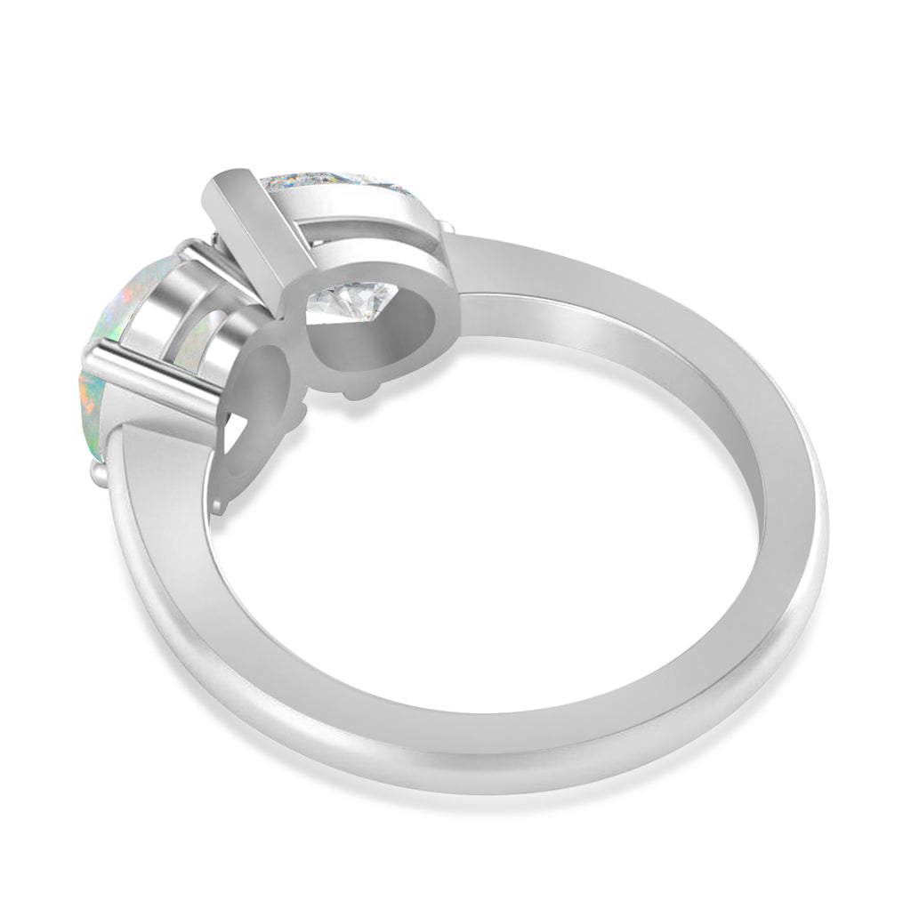 Oval/Pear Diamond & Opal Toi et Moi Ring 18k White Gold (4.50ct)