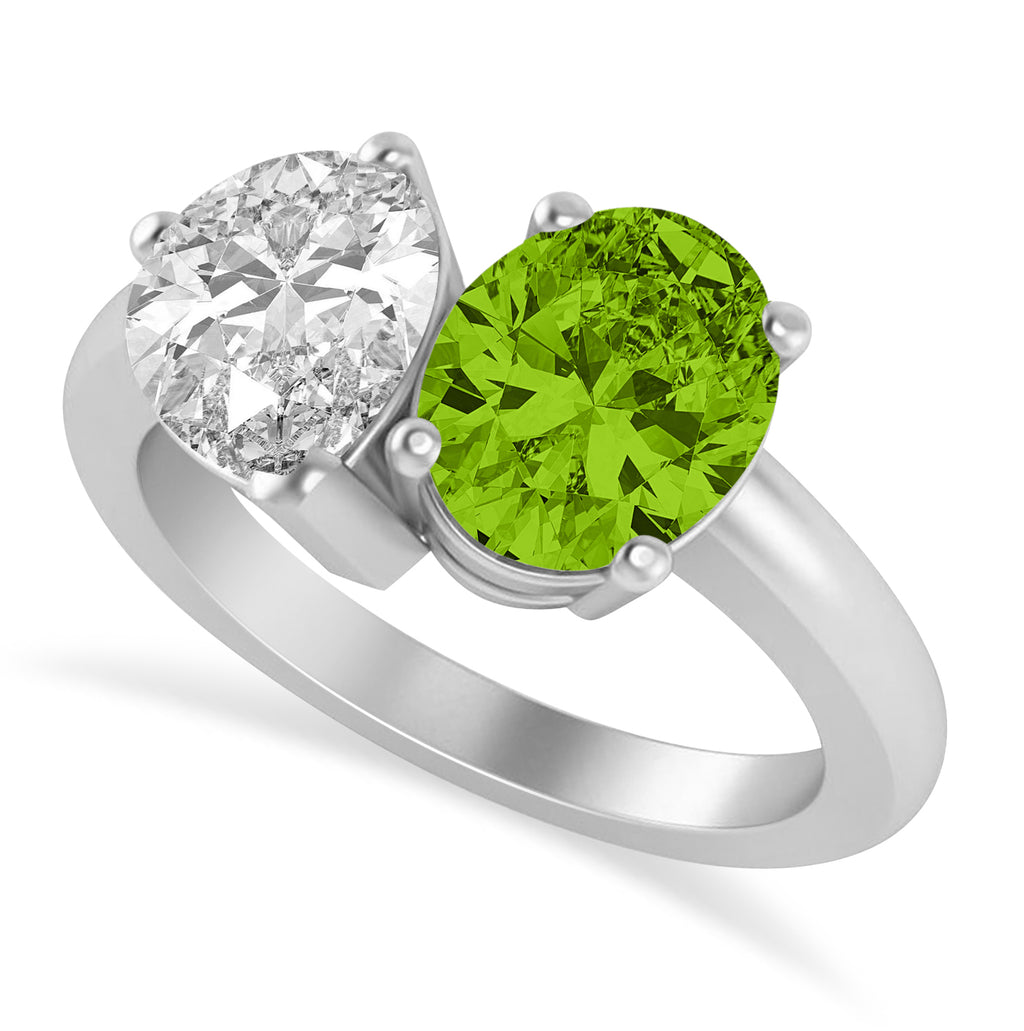 Oval/Pear Diamond & Peridot Toi et Moi Ring 18k White Gold (4.50ct)