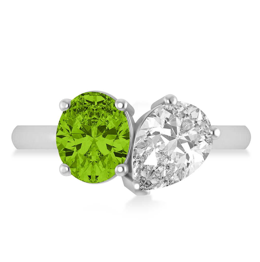 Oval/Pear Diamond & Peridot Toi et Moi Ring 18k White Gold (4.50ct)
