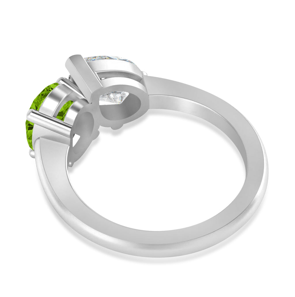 Oval/Pear Diamond & Peridot Toi et Moi Ring 18k White Gold (4.50ct)