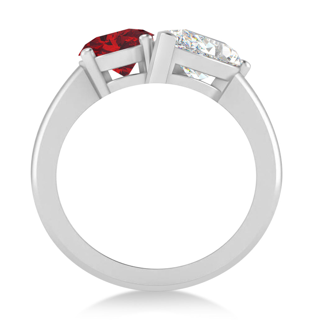 Oval/Pear Diamond & Ruby Toi et Moi Ring 14k White Gold (4.50ct)