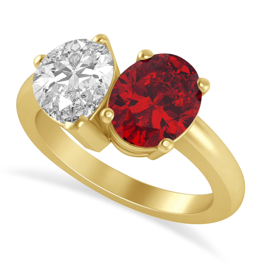 Oval/Pear Diamond & Ruby Toi et Moi Ring 14k Yellow Gold (4.50ct)