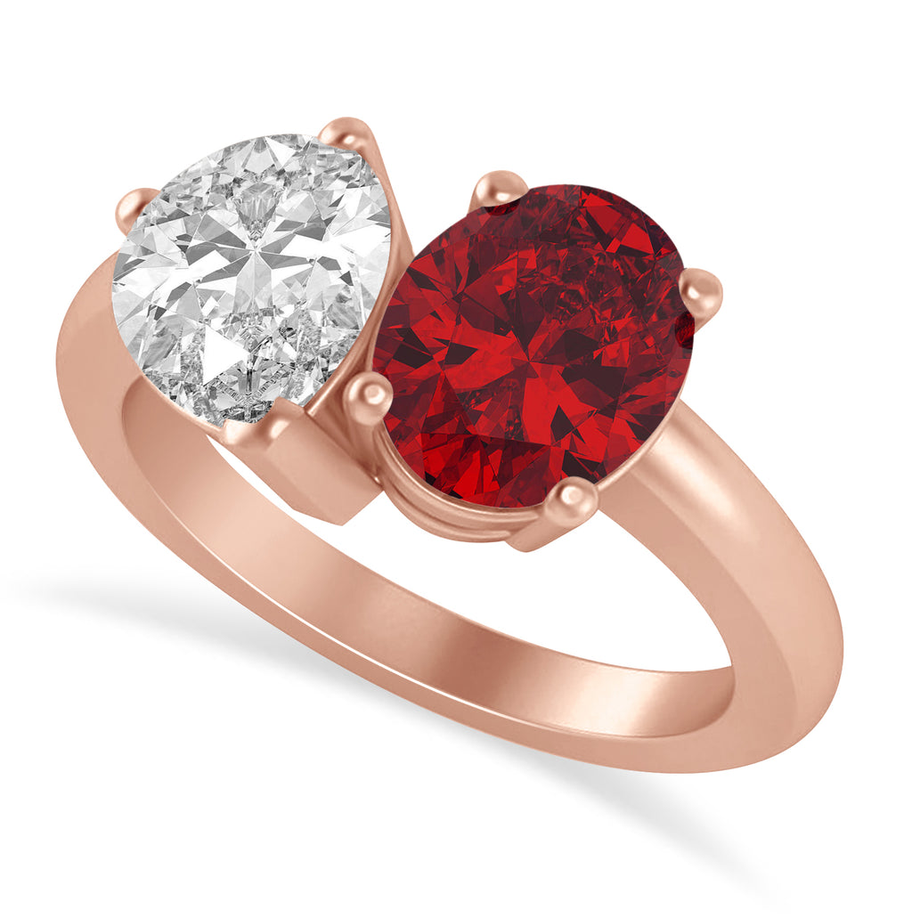 Oval/Pear Diamond & Ruby Toi et Moi Ring 18k Rose Gold (4.50ct)