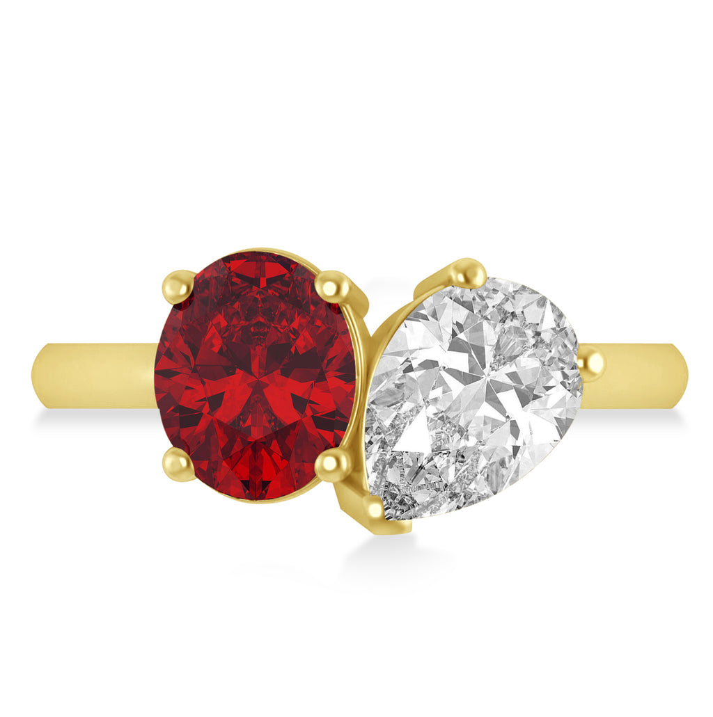 Oval/Pear Diamond & Ruby Toi et Moi Ring 18k Yellow Gold (4.50ct)
