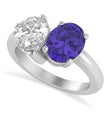 Oval/Pear Diamond & Tanzanite Toi et Moi Ring 14k White Gold (4.50ct)