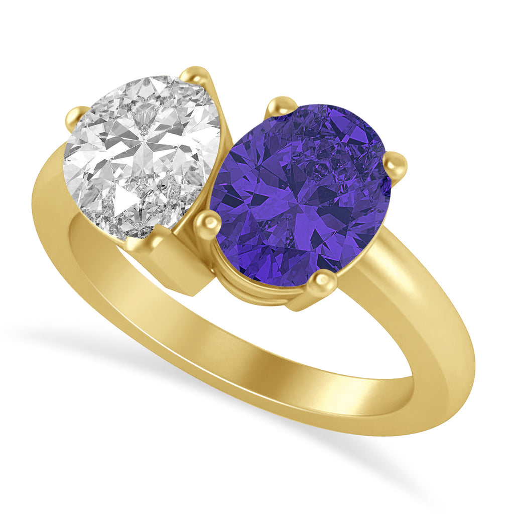 Oval/Pear Diamond & Tanzanite Toi et Moi Ring 14k Yellow Gold (4.50ct)