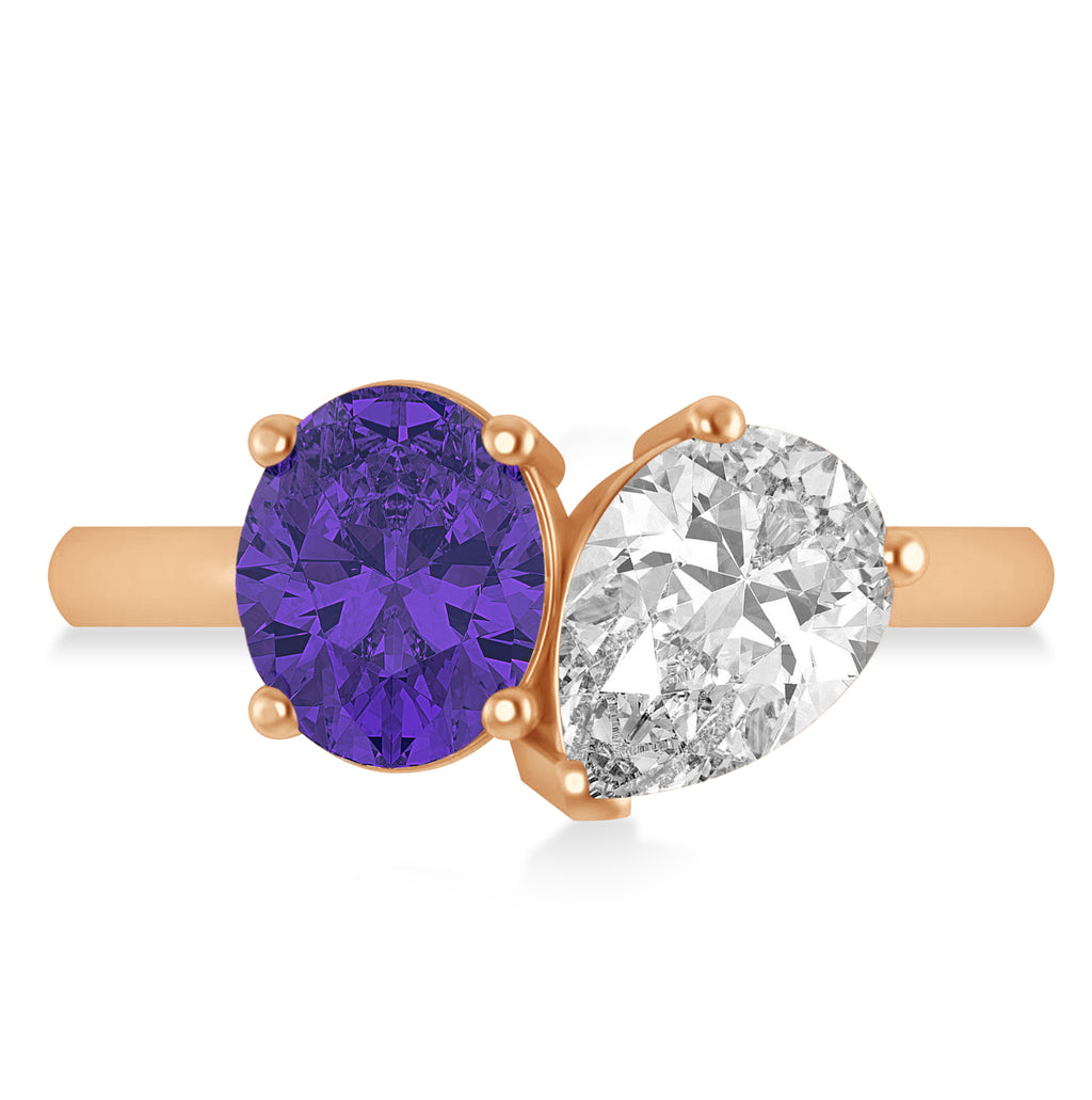 Oval/Pear Diamond & Tanzanite Toi et Moi Ring 18k Rose Gold (4.50ct)