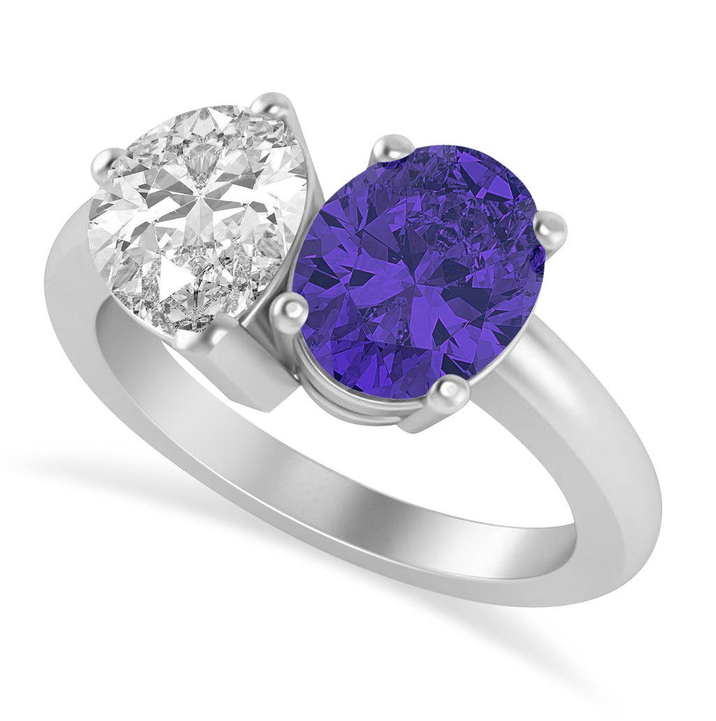 Oval/Pear Diamond & Tanzanite Toi et Moi Ring 18k White Gold (4.50ct)