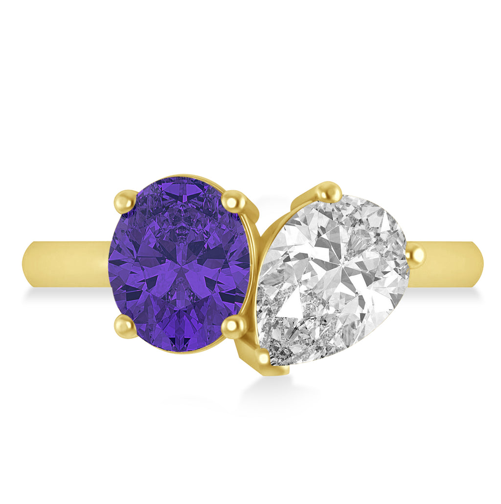 Oval/Pear Diamond & Tanzanite Toi et Moi Ring 18k Yellow Gold (4.50ct)