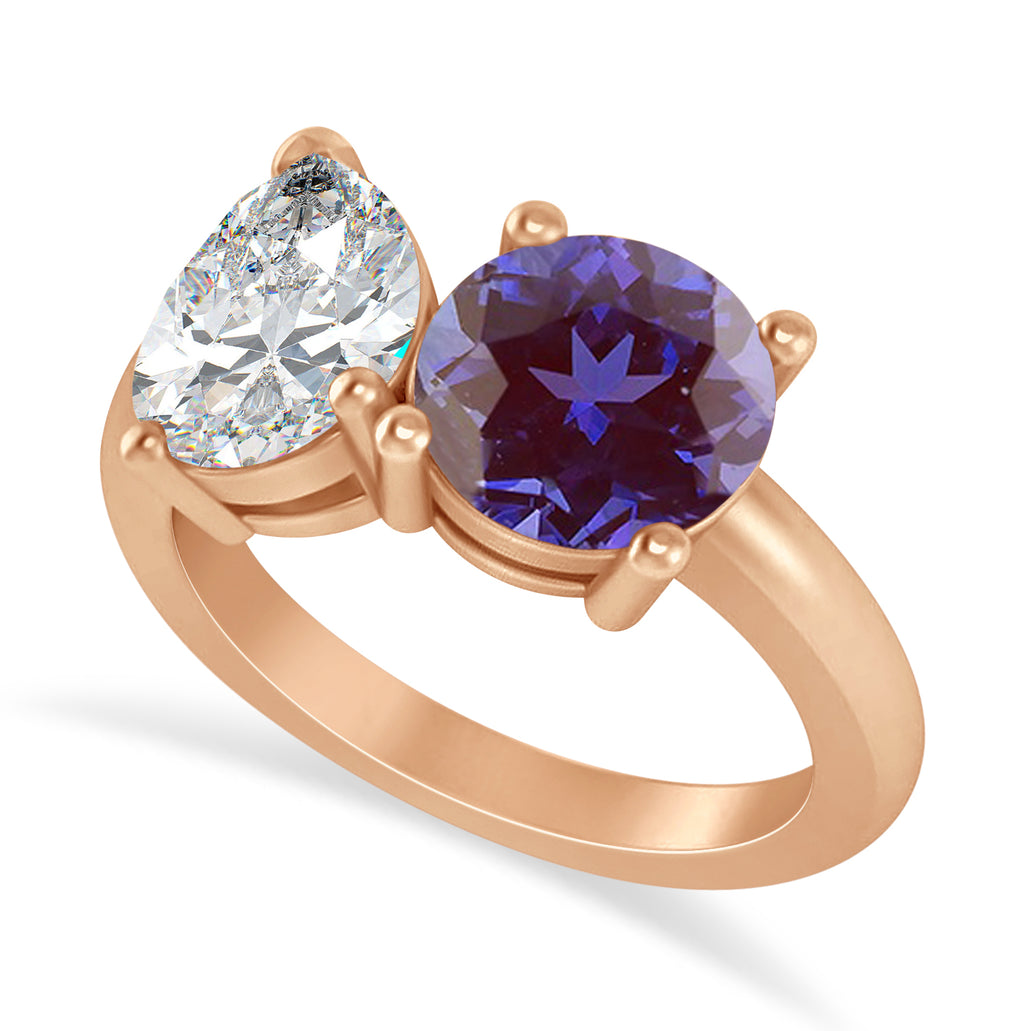 Round/Pear Diamond & Lab Alexandrite Toi et Moi Ring 14k Rose Gold (4.00ct)