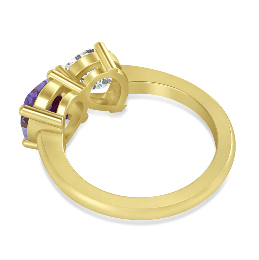 Round/Pear Diamond & Lab Alexandrite Toi et Moi Ring 18k Yellow Gold (4.00ct)