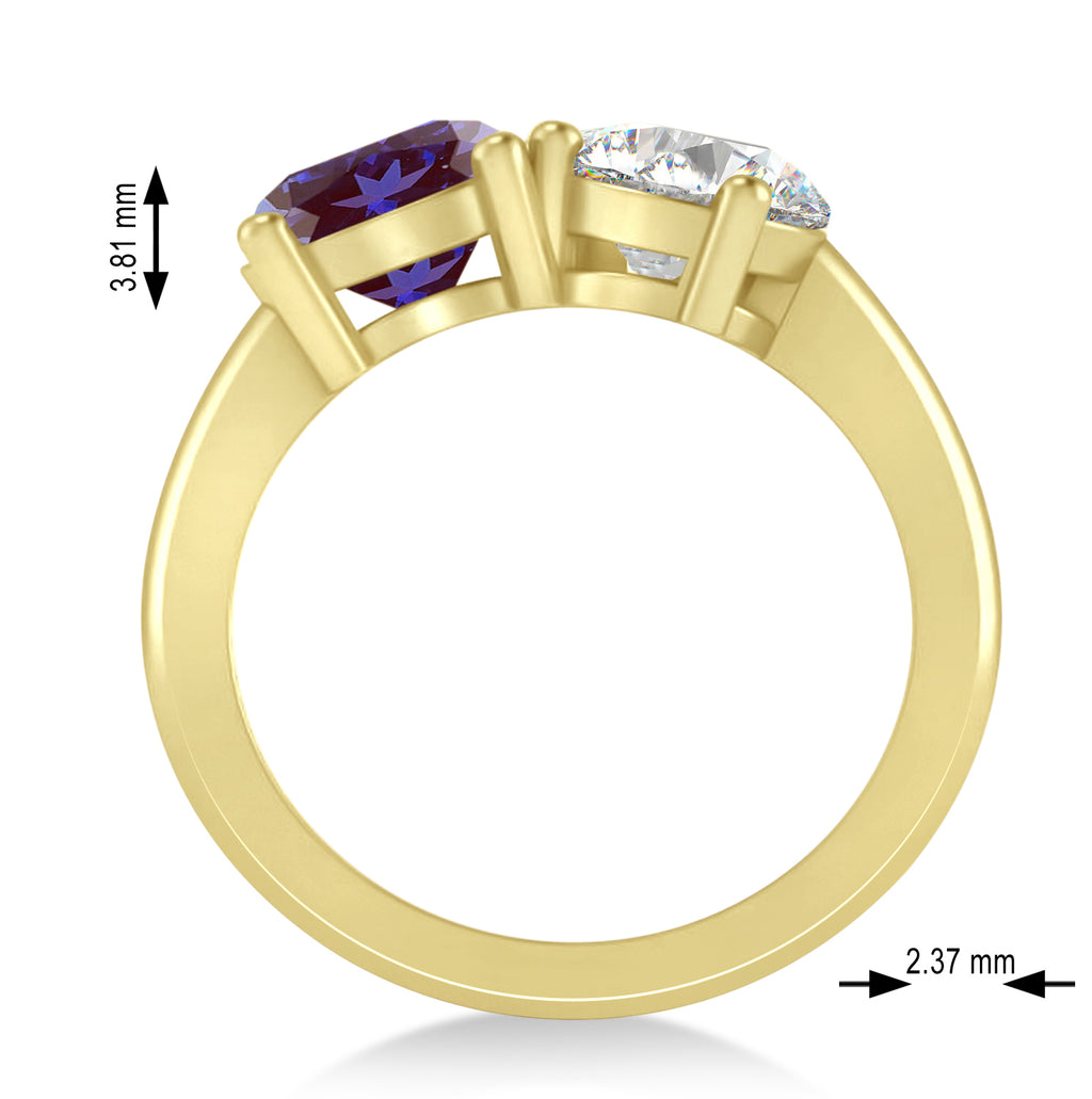Round/Pear Diamond & Lab Alexandrite Toi et Moi Ring 18k Yellow Gold (4.00ct)