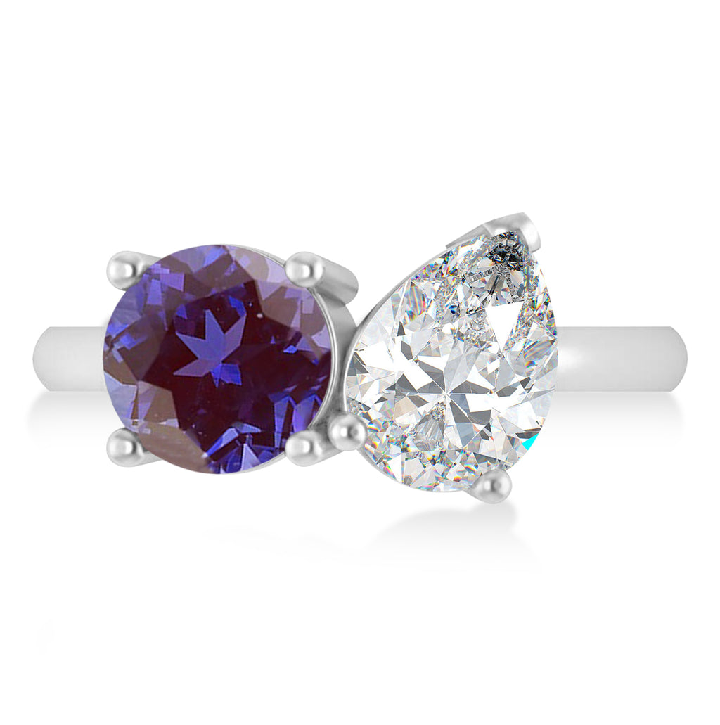 Round/Pear Diamond & Lab Alexandrite Toi et Moi Ring Platinum (4.00ct)