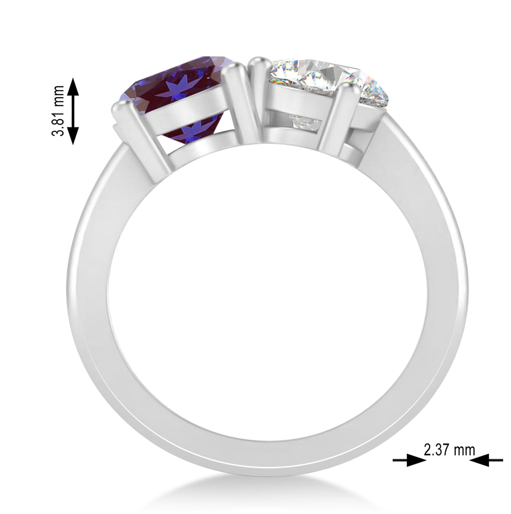 Round/Pear Diamond & Lab Alexandrite Toi et Moi Ring Platinum (4.00ct)
