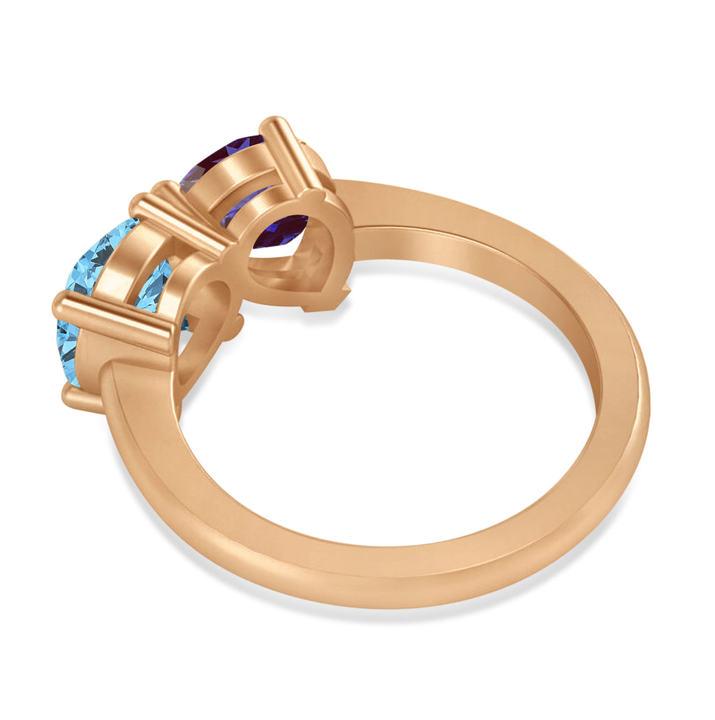 Round/Pear Lab Alexandrite & Blue Topaz Toi et Moi Ring 14k Rose Gold (4.00ct)