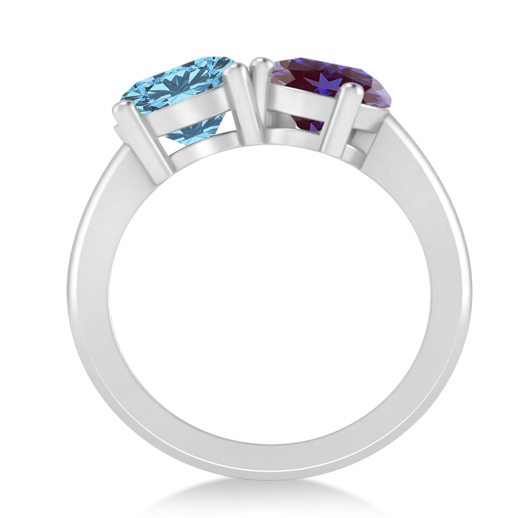 Round/Pear Lab Alexandrite & Blue Topaz Toi et Moi Ring 18k White Gold (4.00ct)