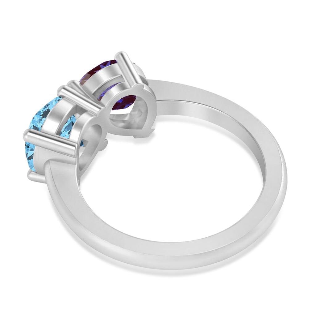 Round/Pear Lab Alexandrite & Blue Topaz Toi et Moi Ring 18k White Gold (4.00ct)