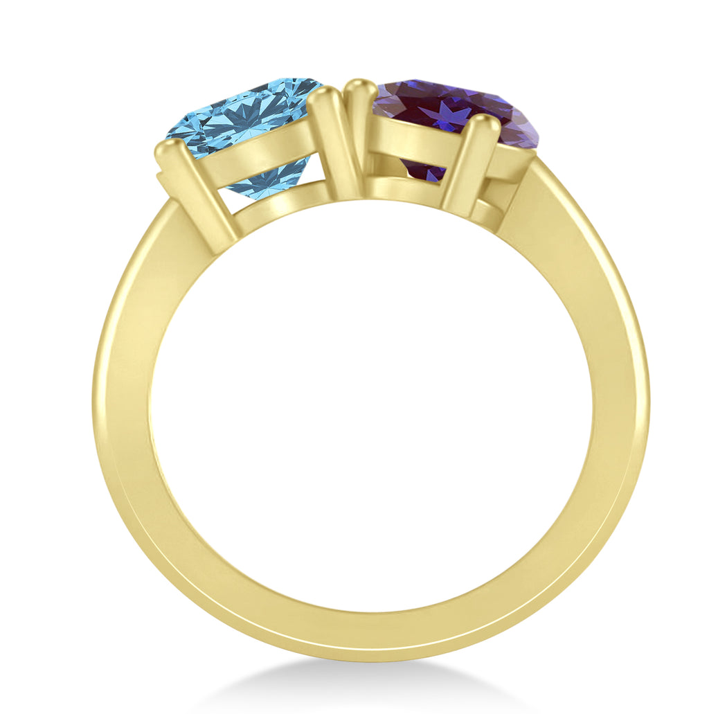 Round/Pear Lab Alexandrite & Blue Topaz Toi et Moi Ring 18k Yellow Gold (4.00ct)